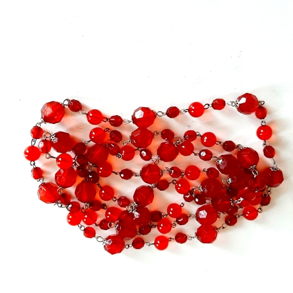 Long Endless Red Bead Necklace - Picture 3 of 4